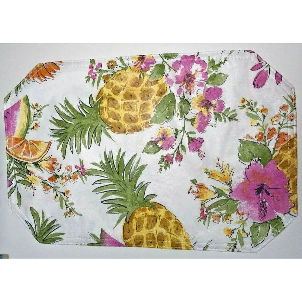 Pineapple Vinyl Placemats Set of 4 Indoor Outdoor Floral Beach Reversible 12x18